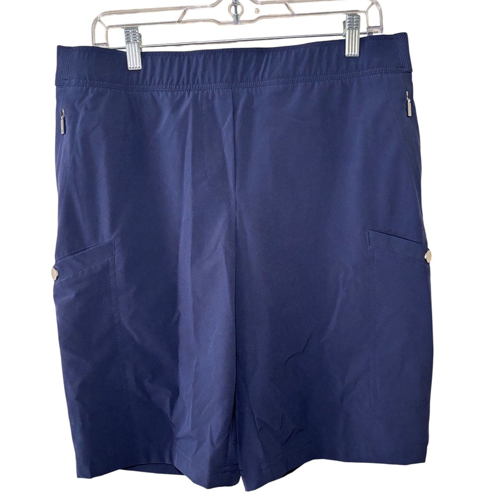Chico's Navy Blue Cargo Shorts Womens Size 1.5 US 10 Elastic Waist Zip Pockets